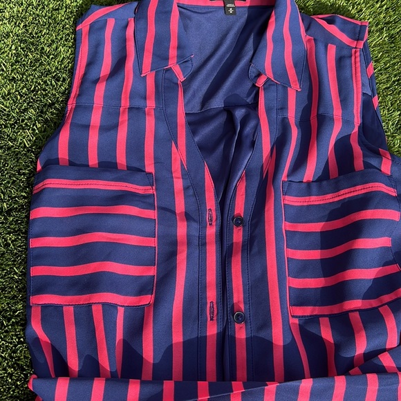 Express Striped Wrap Dress w/ Buttons - Picture 3 of 3